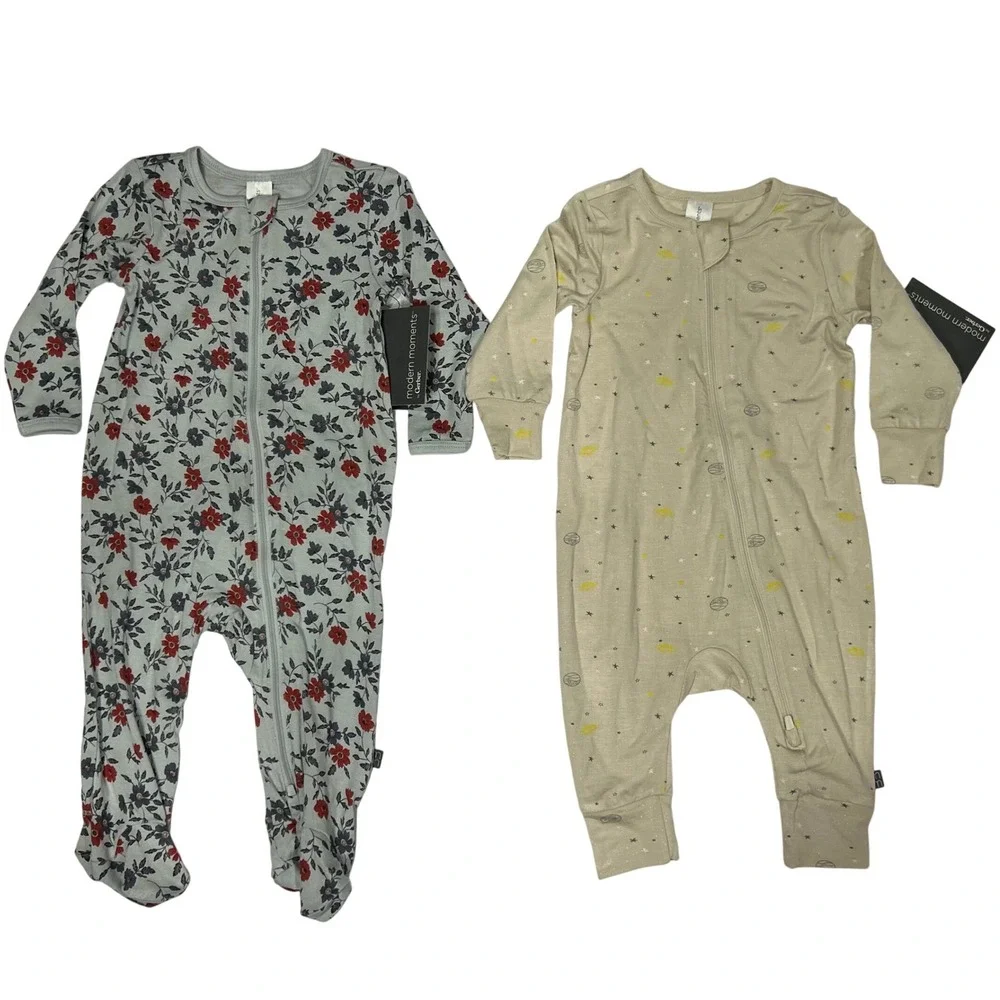 Modern Moments by Gerber Baby Sleepers 4-Pack Viscose Blend Floral Star 3-6M New